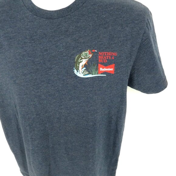 Budweiser "Nothing Beats A Bud" Fishing Graphic T-Shirt Size S Blue NWT $32 - Picture 3 of 5